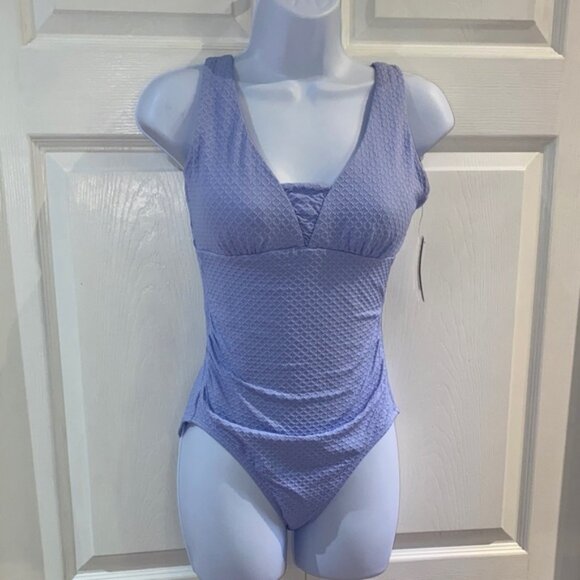 Lands' End Women's Grecian One-Piece Swimsuit with Shirring Detail Blue Size XS - Picture 1 of 11